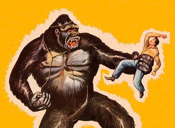 King Kong Holding Man King Kong Holding Man angry monkey stock illustrations