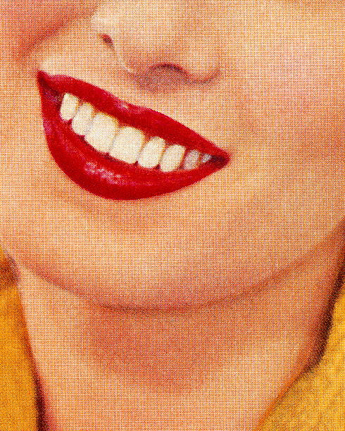 illustrazioni stock, clip art, cartoni animati e icone di tendenza di sorridente donna con rossetto rosso - lipstick