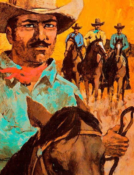 cowboy-porträt - vier tiere stock-grafiken, -clipart, -cartoons und -symbole