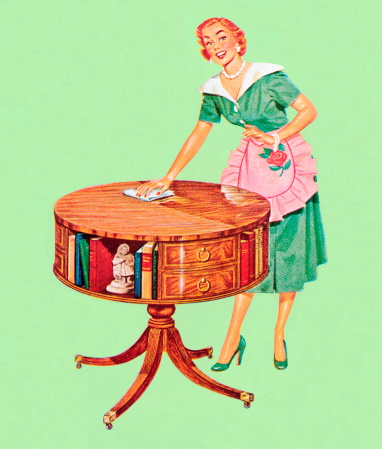 Woman Dusting Table