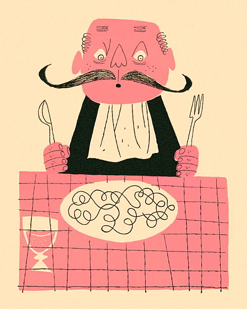 ilustrações de stock, clip art, desenhos animados e ícones de bigode homem prestes a comer - eating senior adult color image spaghetti