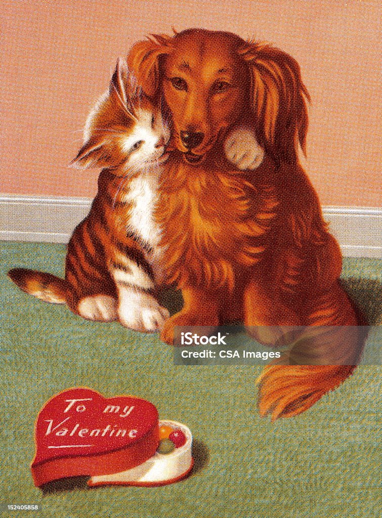 Gatto e cane San Valentino - Illustrazione stock royalty-free di Gatto domestico