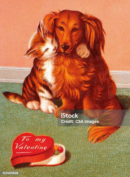 Gato E Cachorro Dos Namorados - Arte vetorial de stock e mais imagens de Dia dos Namorados - Dia dos Namorados, Gato domesticado, Animal