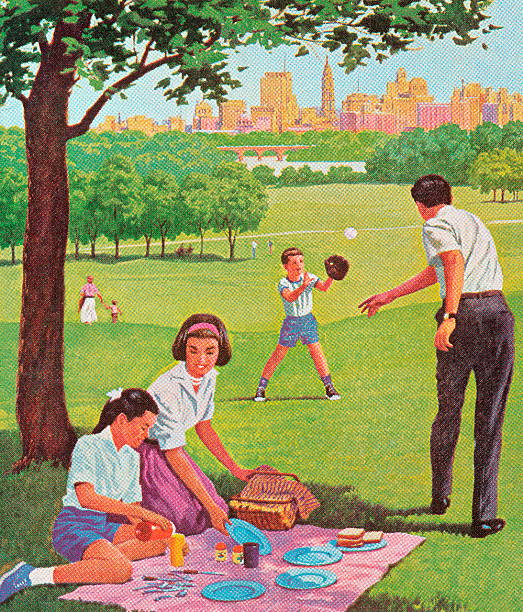 picknick mit der familie - baseball baseball player baseballs catching stock-grafiken, -clipart, -cartoons und -symbole