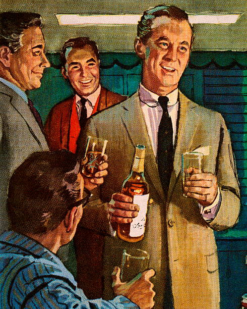 Men Drinking Men Drinking scotch whiskey illustrations stock illustrations