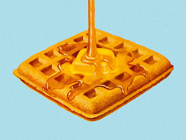 sirup wird eingeschenkt in waffelpiqué - waffle stock-grafiken, -clipart, -cartoons und -symbole