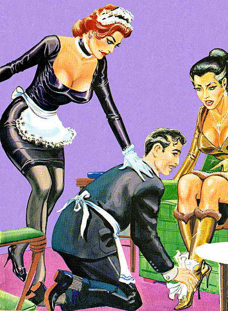 butler und zimmermädchen helfende frau - breast sensuality women touching stock-grafiken, -clipart, -cartoons und -symbole
