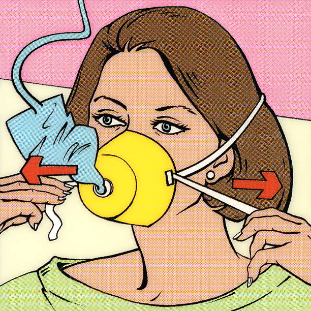 женщина надувать кислородная маска - one person adult air vehicle commercial airplane stock illustrations