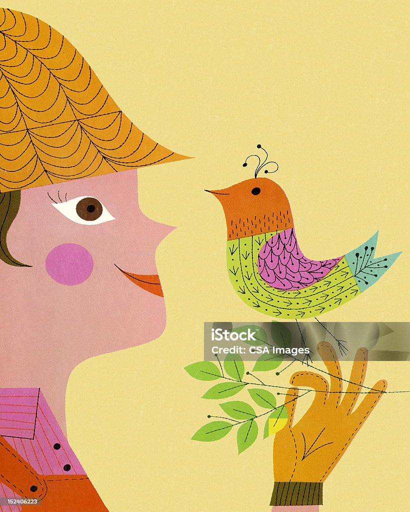 Mujer y Bird - Ilustración de stock de Accesorio personal libre de derechos