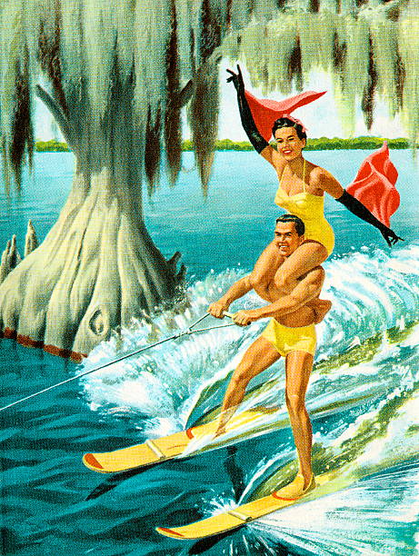 illustrazioni stock, clip art, cartoni animati e icone di tendenza di esecuzione waterskiers - water ski