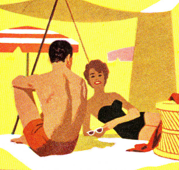 пара загорать - sunbathing shirtless tan female stock illustrations