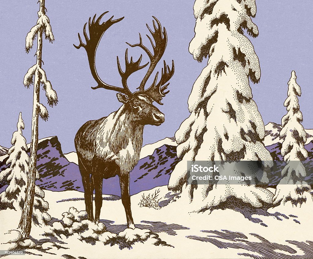 Łoś w śniegu - Zbiór ilustracji royalty-free (Renifer)