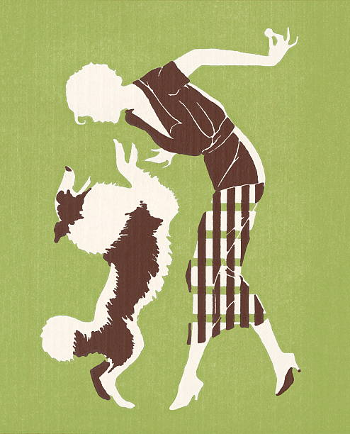 ilustraciones, imágenes clip art, dibujos animados e iconos de stock de silueta de mujer con perro - green background color image people animal