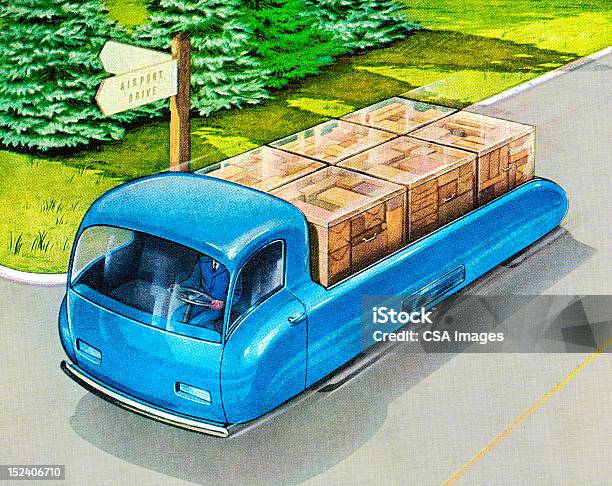 Vetores de Caminhão Em Movimento Futuristas Caixas e mais imagens de Carregamento - Frete - Carregamento - Frete, Meio de Transporte, Transporte - Assunto