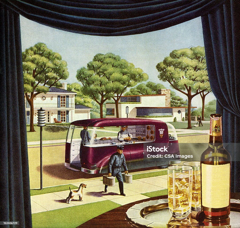 Futuristico camion di consegna cibo - Illustrazione stock royalty-free di Whisky