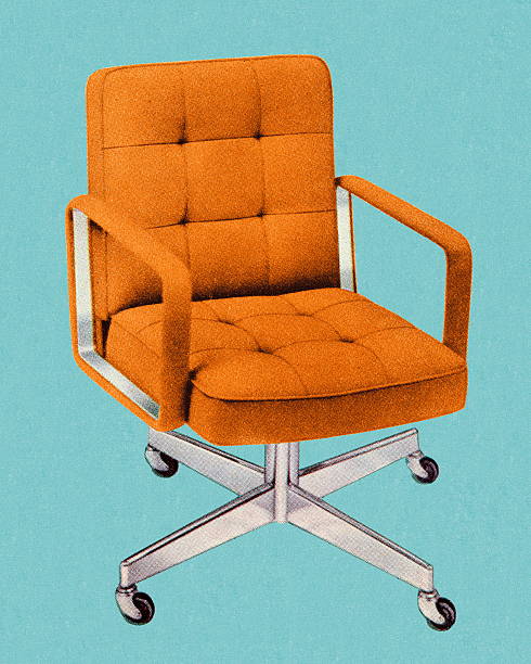 illustrations, cliparts, dessins animés et icônes de orange vintage chaise de bureau - chaise vide