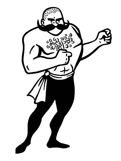 strongman - muscular build white background men shirtless stock illustrations
