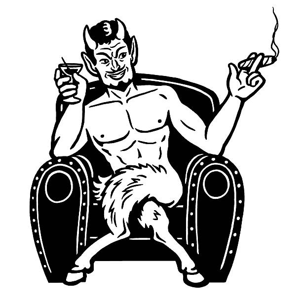 Devil Smoking and Drinking Devil Smoking and Drinking demon fictional character stock illustrations