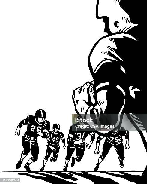 Calciatori In Esecuzione - Immagini vettoriali stock e altre immagini di Squadra di football americano - Squadra di football americano, Bianco e nero, Football americano