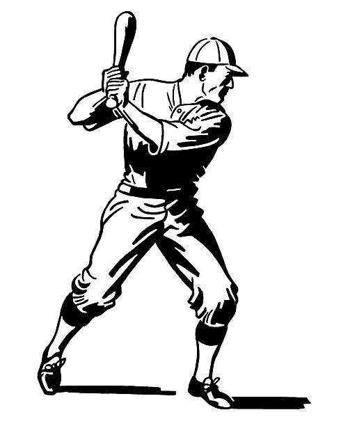 ilustraciones, imágenes clip art, dibujos animados e iconos de stock de jugador de béisbol al bat - men baseball baseball cap baseball bat
