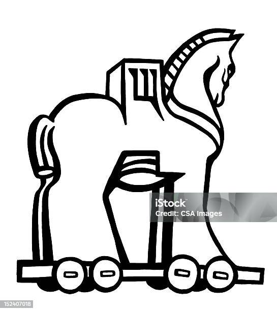 Cavalo De Troia - Arte vetorial de stock e mais imagens de Arte Linear - Arte Linear, Cavalinho de Balanço, Cavalo - Família do Cavalo