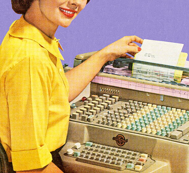 Woman Using Office Equipment Woman Using Office Equipment secretary stock illustrations