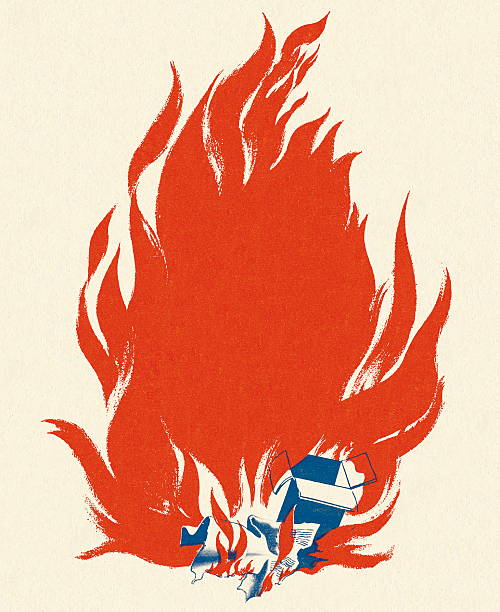이메일함 및 종이 화재 - 불 일러스트 stock illustrations