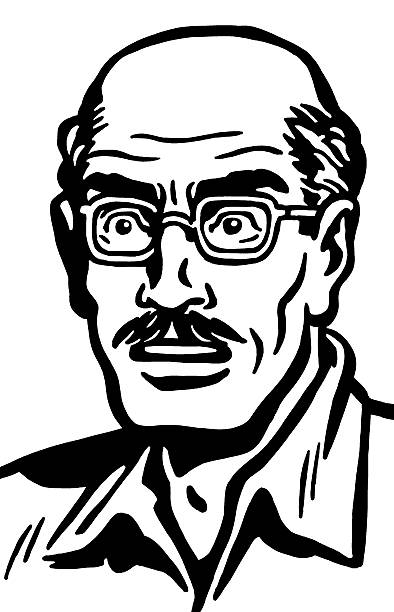ilustrações, clipart, desenhos animados e ícones de bigode homem vestindo óculos - staring black and white glasses human face