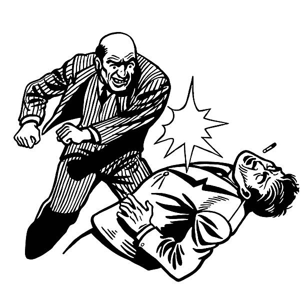 Bald Man Punching Another Man Bald Man Punching Another Man punching illustrations stock illustrations