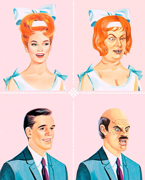 Pretty and Ugly Bride and Groom Pretty and Ugly Bride and Groom ugly face stock illustrations