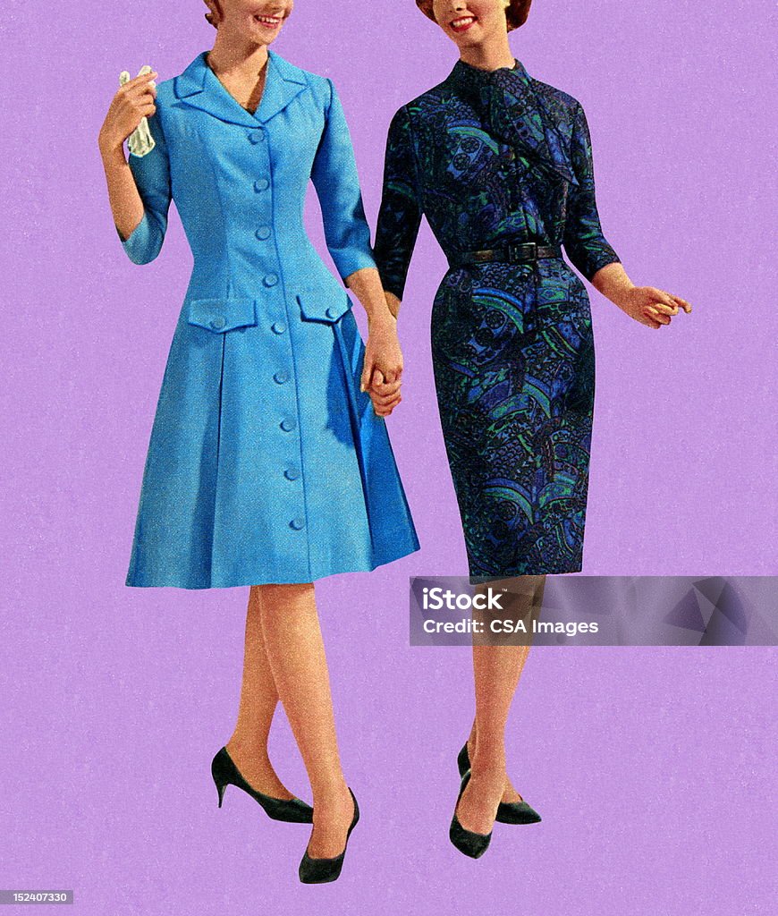Dwie kobiety trzymając się za ręce - Zbiór ilustracji royalty-free (Barwne tło)