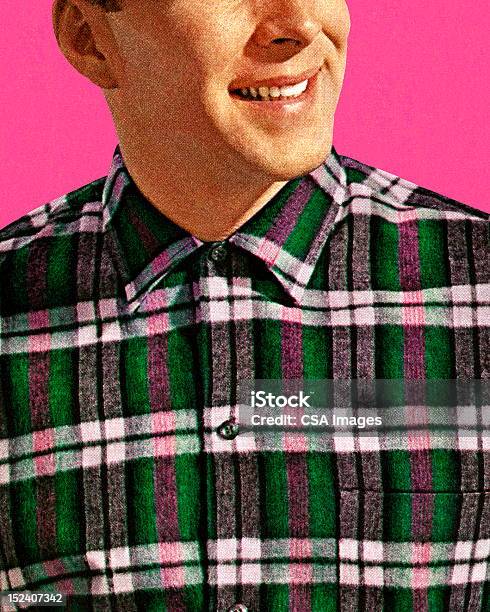 Sorridente Na Camisa Xadrez - Arte vetorial de stock e mais imagens de Xadrez Escocês - Xadrez Escocês, Adulto, Bonito - pessoa