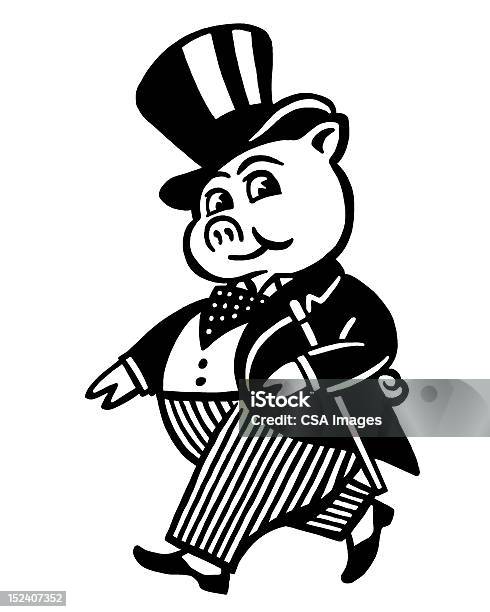 Fancy Свинья В Шляпа Top Hat — стоковая векторная графика и другие изображения на тему Свинья - Копытное животное - Свинья - Копытное животное, Богатство, Иллюстрация