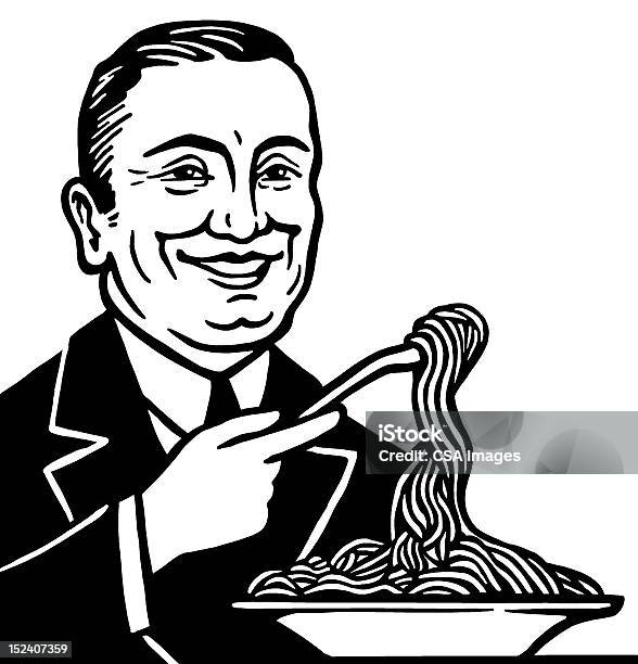 Man 食べるスパゲッティ - パスタのベクターアート素材や画像を多数ご用意 - パスタ, モノクロ, イラストレーション