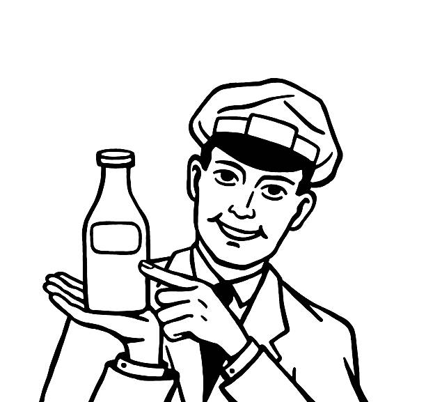 ilustraciones, imágenes clip art, dibujos animados e iconos de stock de repartidor de leche botella de retención - milkman