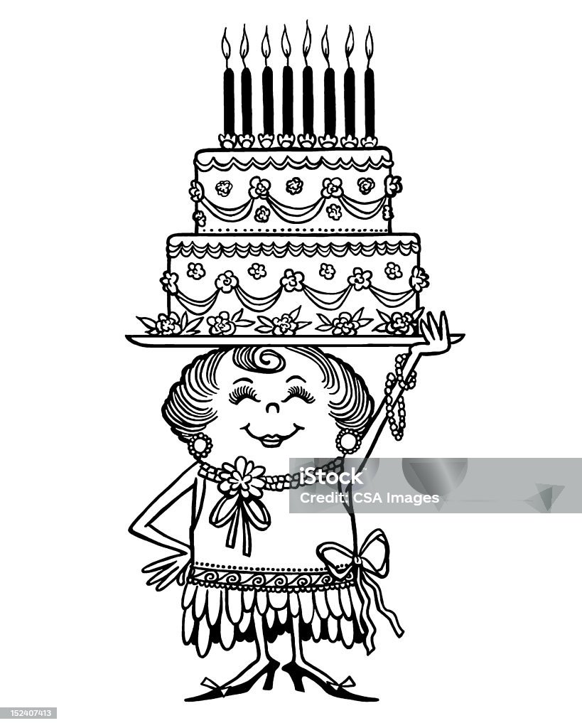 ケーキを持つ女性彼女の頭 - 1人のロイヤリティフリーストックイラストレーション