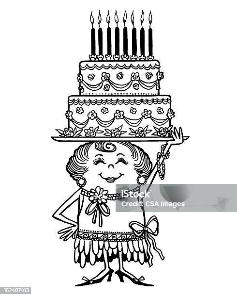 ケーキを持つ女性彼女の頭 - 1人のベクターアート素材や画像を多数ご用意 - 1人, お祝い, アイシング