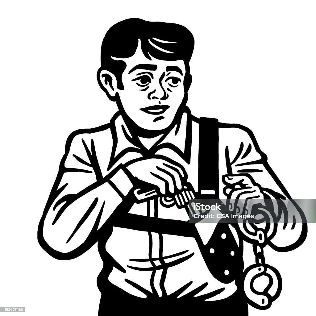 Uomo con pistola e Manette - Illustrazione stock royalty-free di Gangster
