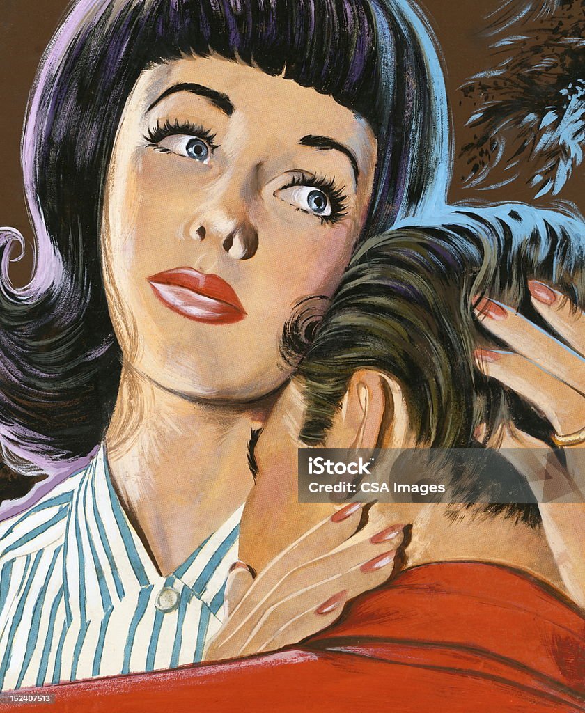 Kobieta Cradling człowiek's Head - Zbiór ilustracji royalty-free (Brązowe włosy)