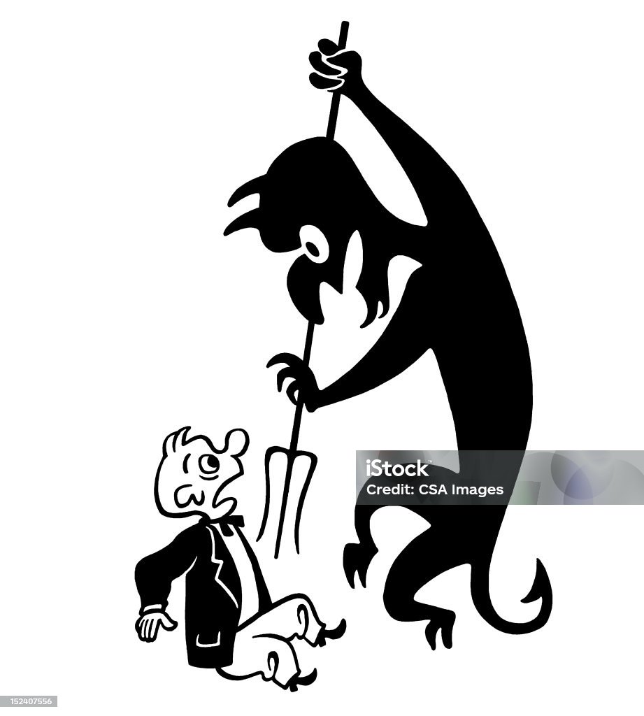 Hombre asustado y Devil - Ilustración de stock de Adulto libre de derechos