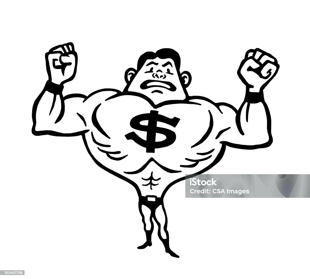 Muscle Man Symbole du Dollar - Illustration de Entraînement aux haltères libre de droits