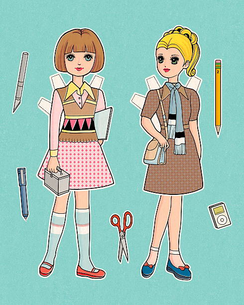 2 개의 서류 dolls - craft product teenager adolescence school stock illustrations