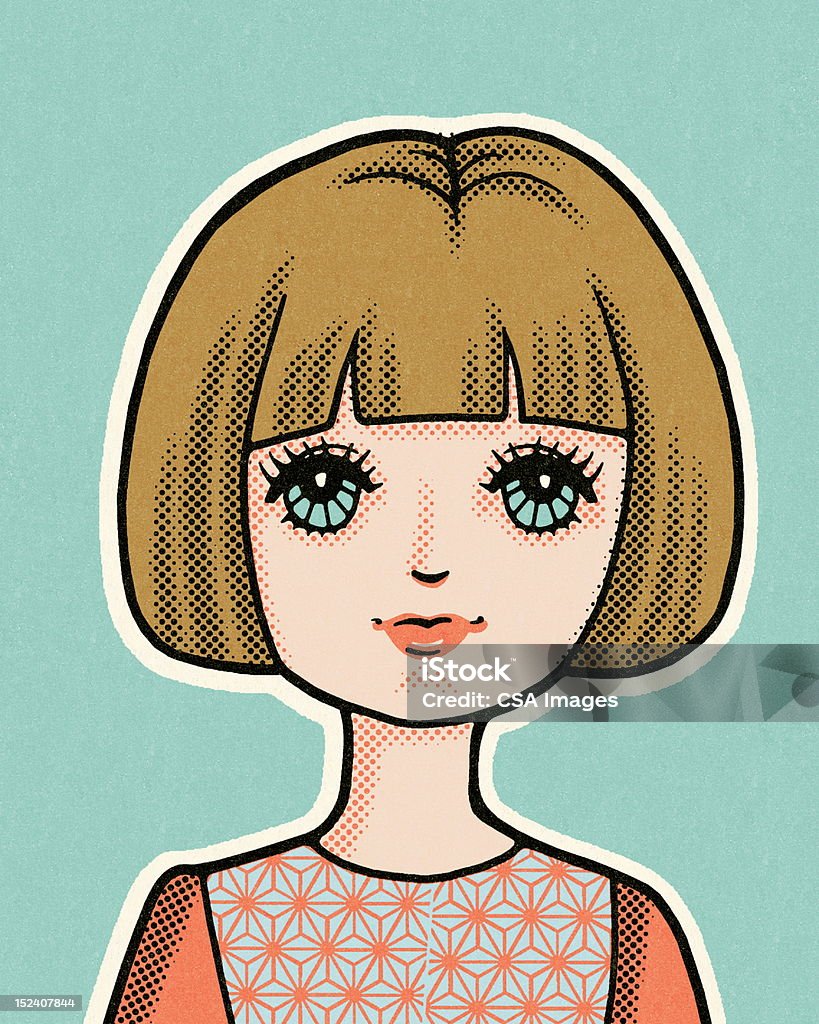 Mädchen mit Brunette Bob Frisur - Lizenzfrei Blaue Augen Stock-Illustration