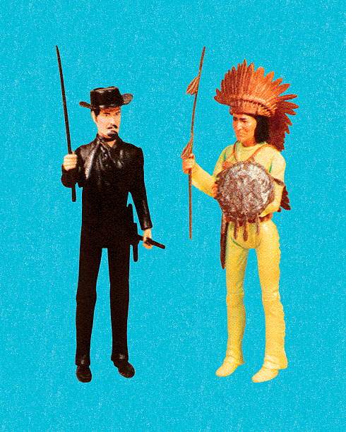 ковбой и native american man - color image cowboy plastic people stock illustrations