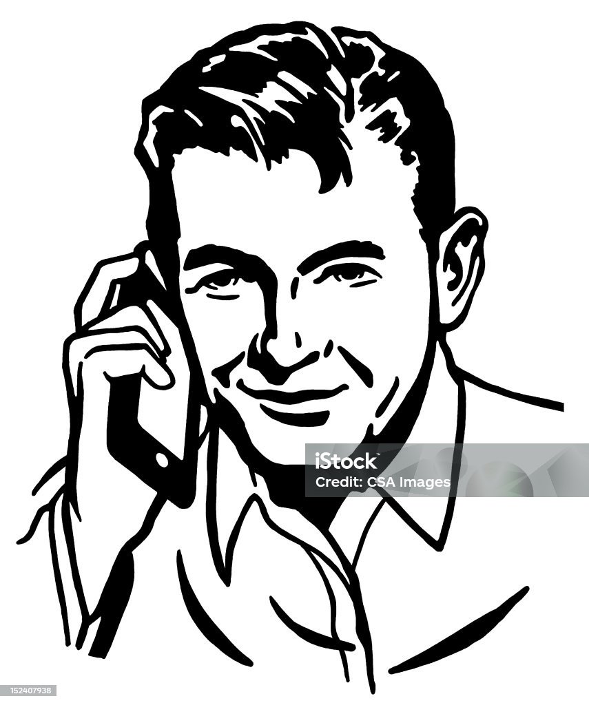 Homem usando telefone celular - Ilustração de Arte Linear royalty-free