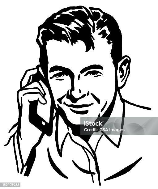 Человек С Помощью Мобильного Телефона — стоковая векторная графика и другие изображения на тему Иллюстрация - Иллюстрация, Лицо человека, Телефон