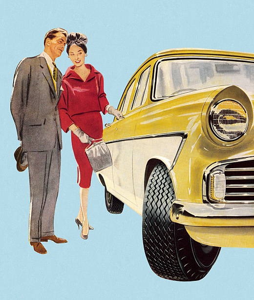 мужчина и женщина, наслаждаясь автомобиль - retro revival couple men elegance stock illustrations