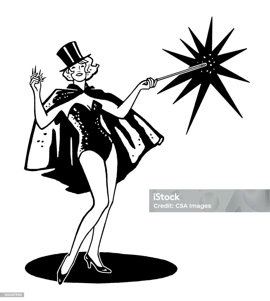 Weibliche Zauberer - Lizenzfrei Schwarzweiß-Bild Stock-Illustration