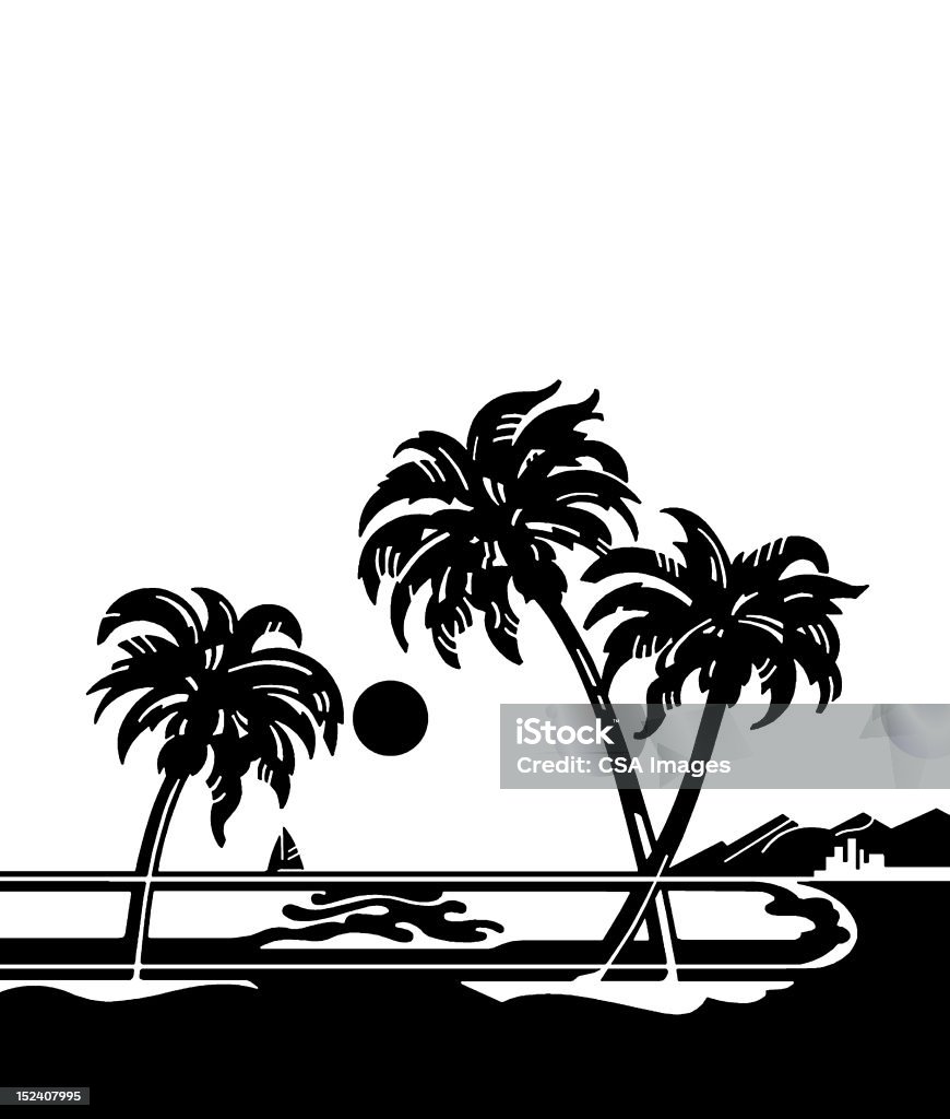 Paisagem Tropical com palmeiras, oliveiras - Royalty-free Palmeira Ilustração de stock