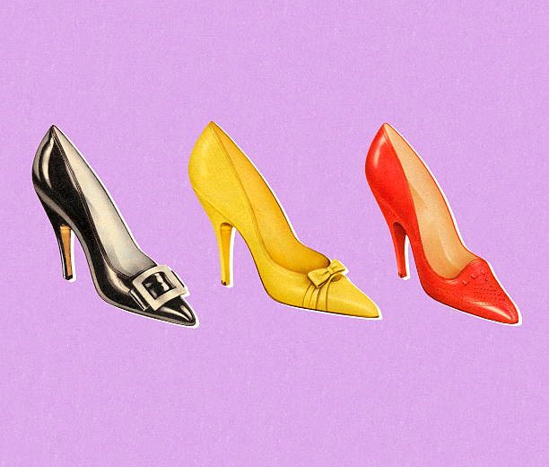 illustrazioni stock, clip art, cartoni animati e icone di tendenza di tre diversi colori pompe - color image high heels colored background shoe